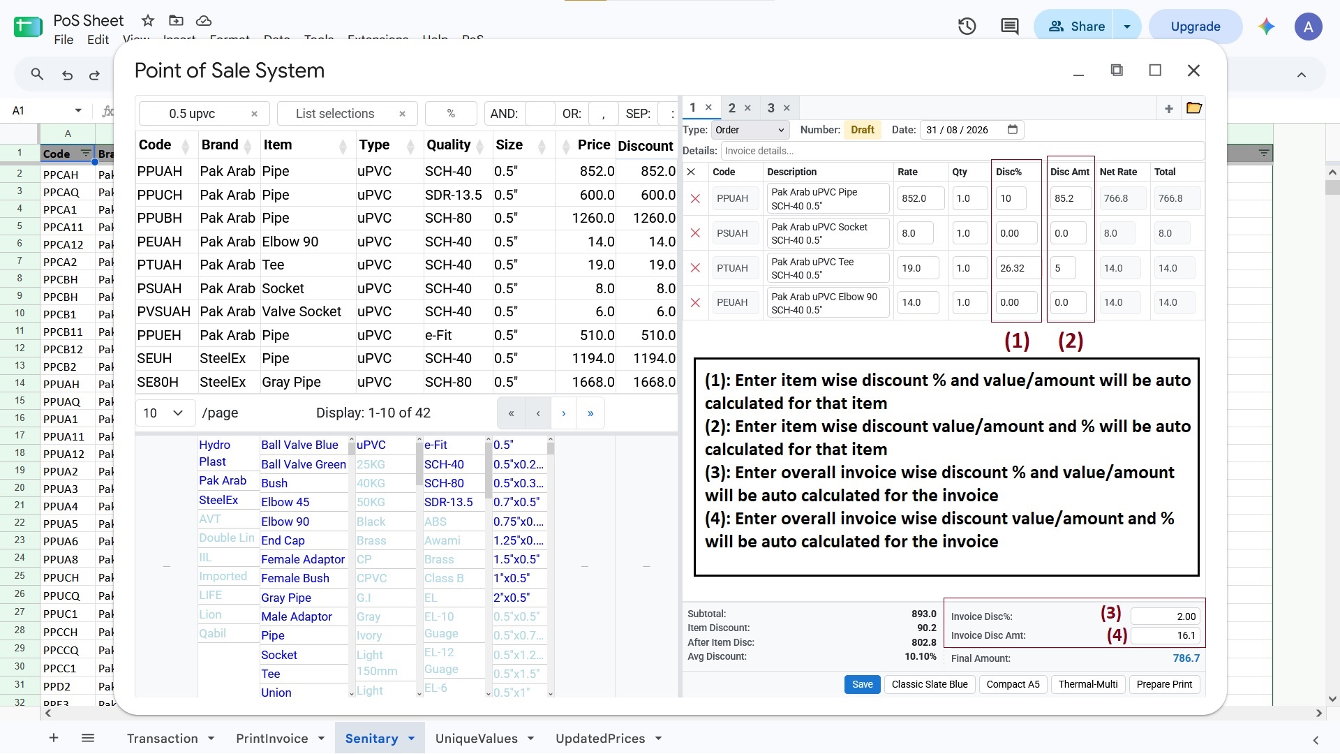 Managing discounts at global, item, and invoice level