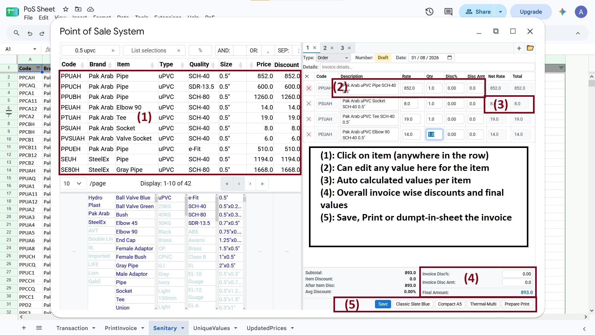 Building an invoice by adding items from search
